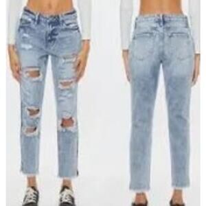 KanCan Collie High Rise Mom Destroyed Stone Washed Light Blue Jeans Size  15/31